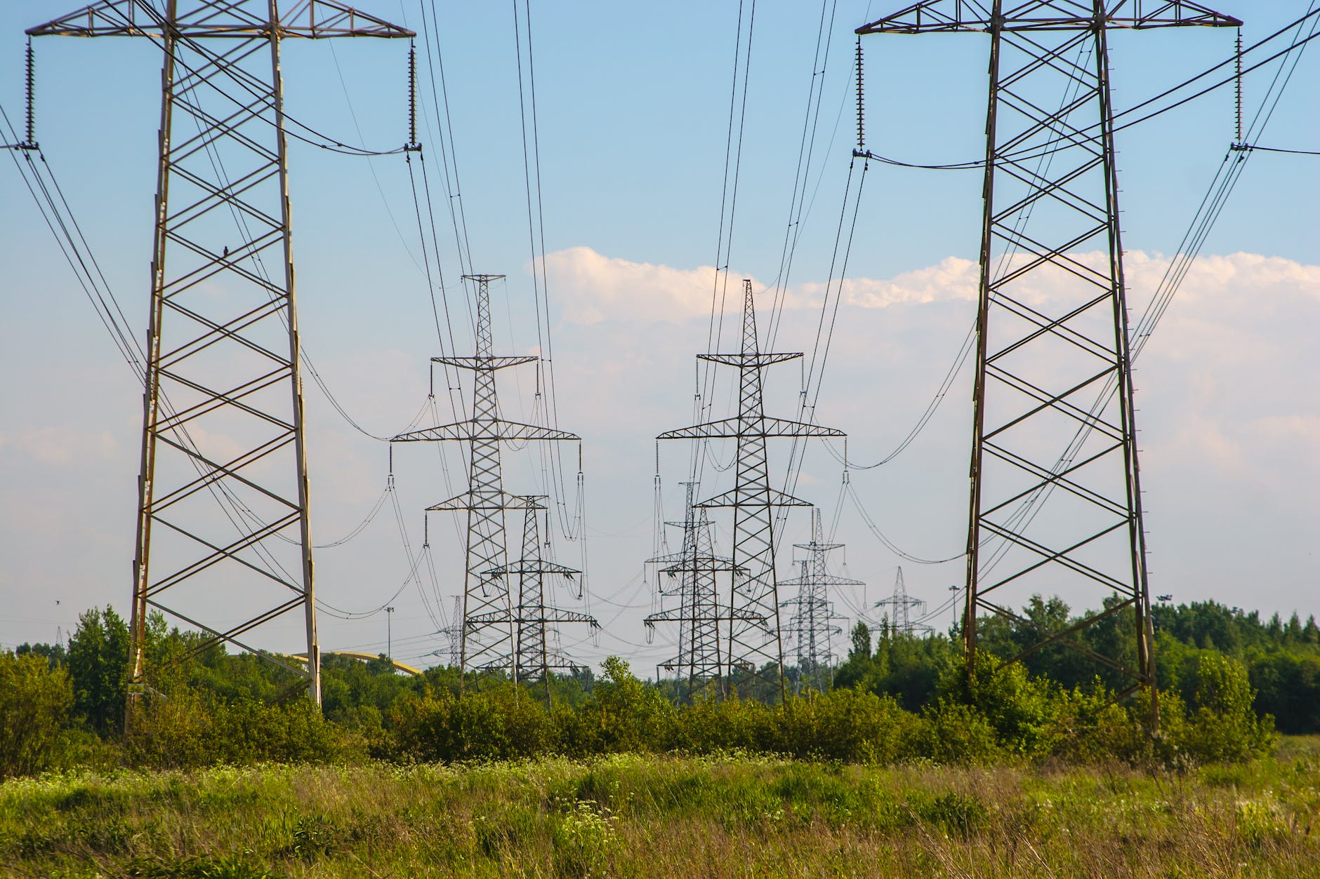 symmetrical view of electricity towers